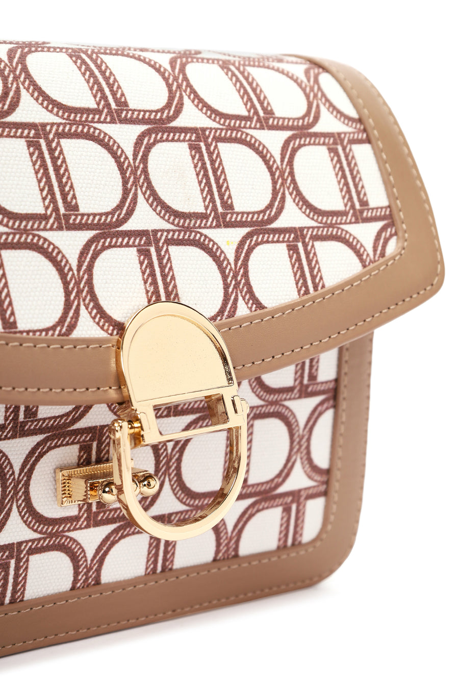 Women's Beige Long Strap Fabric Monogram Patterned Crossbody Bag