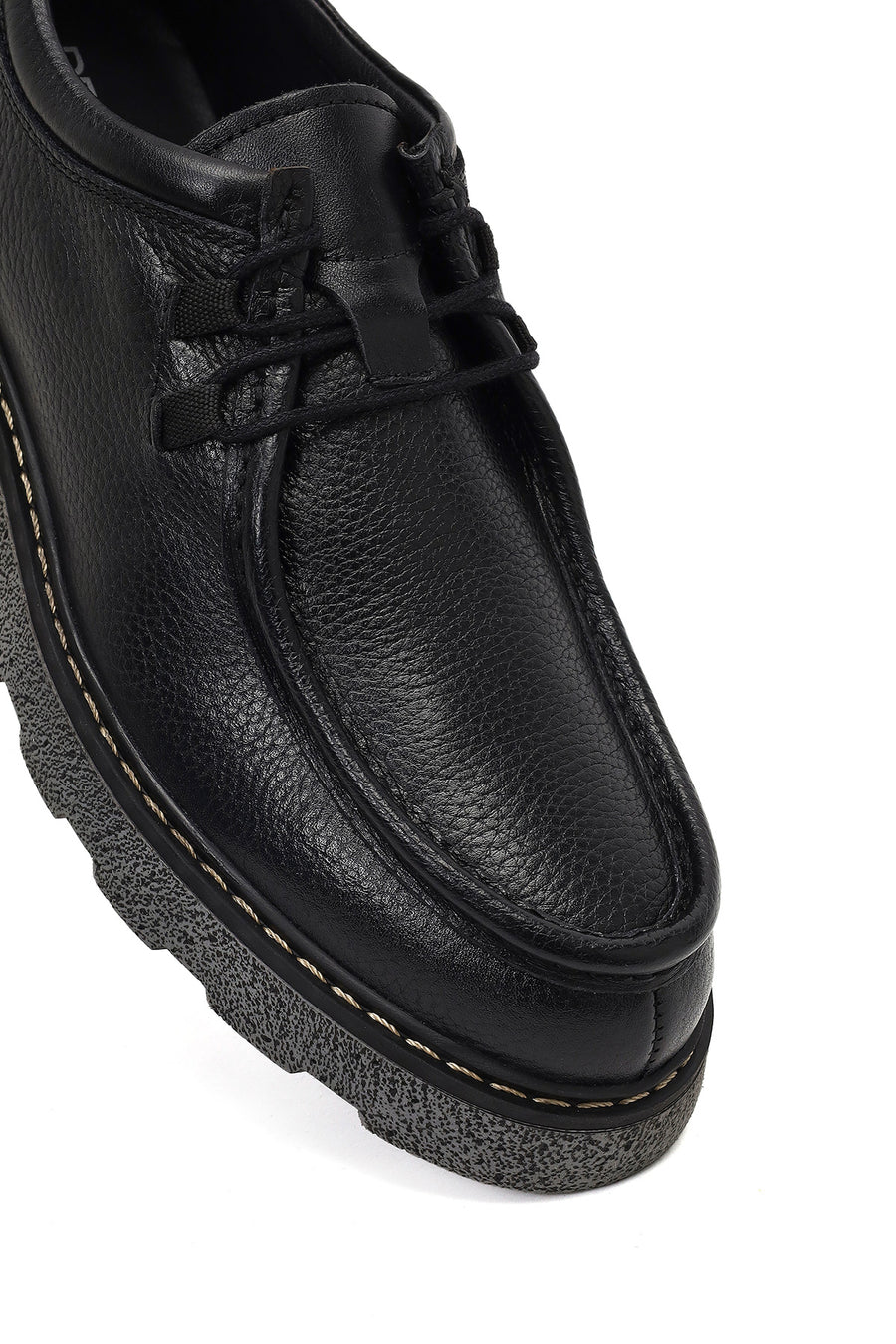 Male Black Lace-Up Thick-Soled Leather Casual Shoes