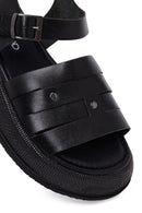 Woman Black Buckled Thick-Soled Leather Sandal | Derimod