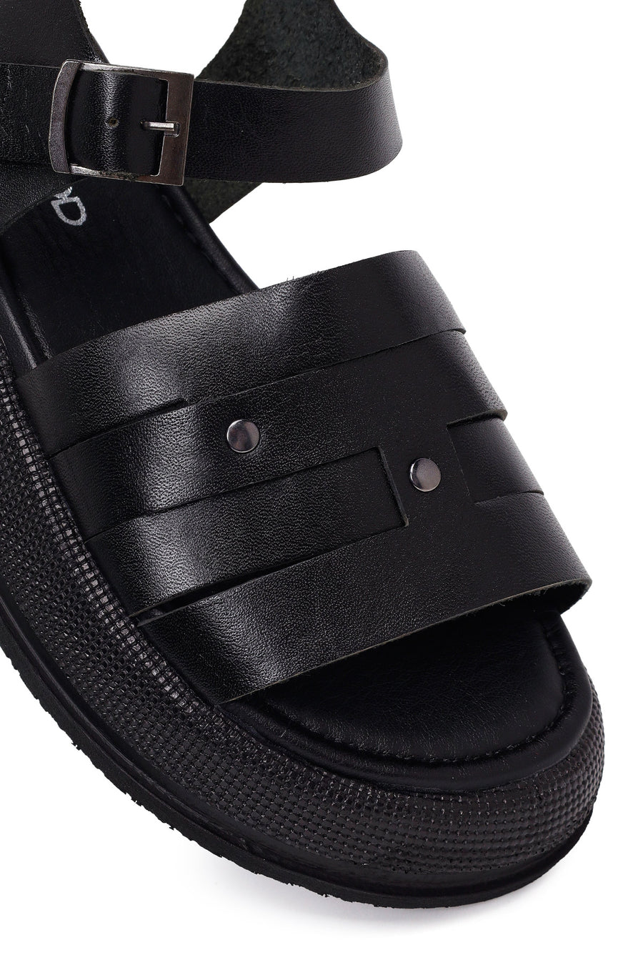 Woman Black Buckled Thick-Soled Leather Sandal