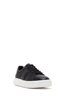 Men's Black Lace-up Thick-Sole Leather Sneaker | Derimod