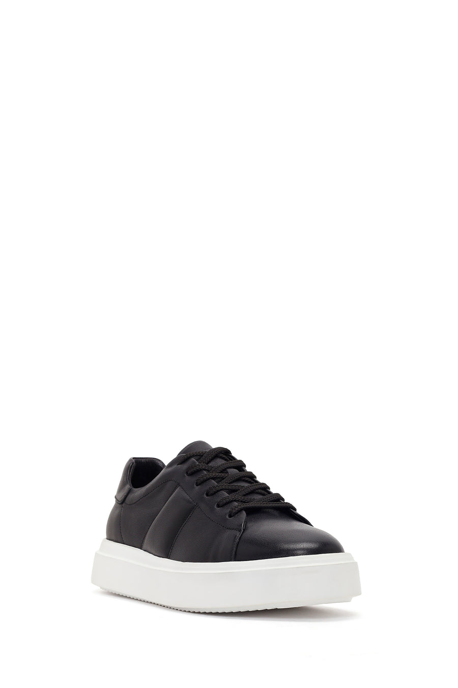 Men's Black Lace-up Thick-Sole Leather Sneaker