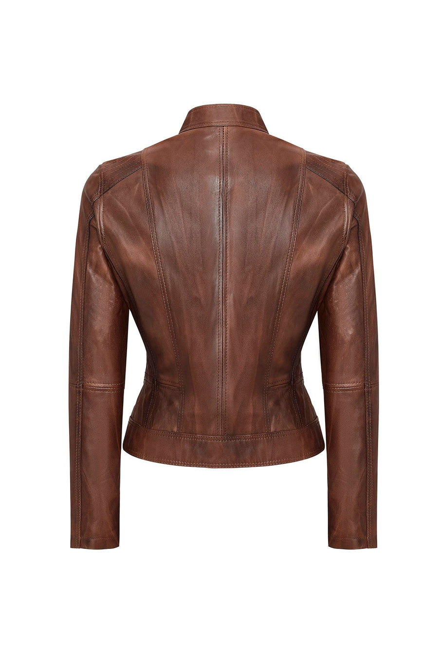 Kylie Women's Brown Mandarin Collar Leather Jacket