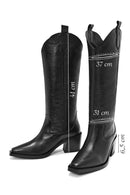 Woman Black Chunky Heels Leather Cowboy Boots | Derimod