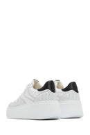 Woman White Laced Thick Sole Leather Sneakers | Derimod