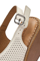 Women's Cream-Colored Ankle Buckle Platform Leather Comfort Sandals | Derimod