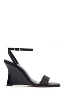 Women's Black Ankle Buckle High Platform Satin Sandals | Derimod