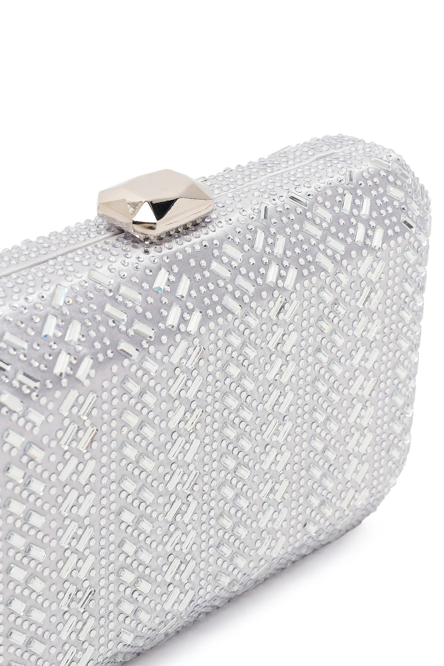 Woman Silver Long Chain Strap Stone-Embellished Mini Box Evening Bag