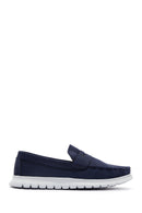 Men's Navy Blue Nubuck Leather Loafer | Derimod