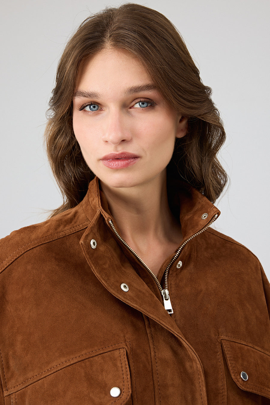 Anita Women's Brown Oversize Short Suede Leather Jacket