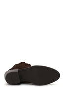 Woman Brown Chunky Heeled Suede Leather Cowboy Boots | Derimod