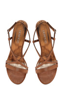 Women's Bronze Ankle Buckle High Thin Heel Satin Sandals | Derimod