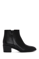 Women's Black Zippered Short Thick Heeled Leather Boots | Derimod