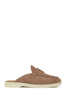 Women's Beige Buckle Suede Leather Slippers | Derimod