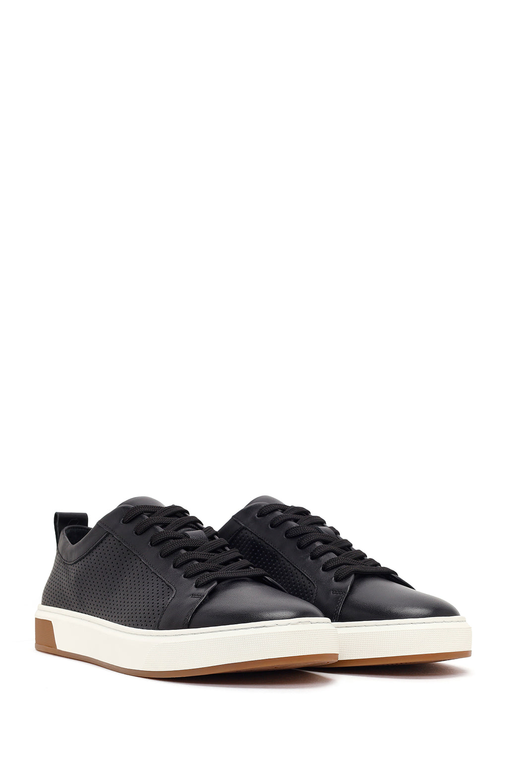 Erkek Siyah Bağcıklı Kalın Tabanlı Deri Sneaker