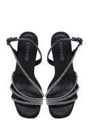 Women's Black Ankle Strap Stone Thin Heel Sandals | Derimod