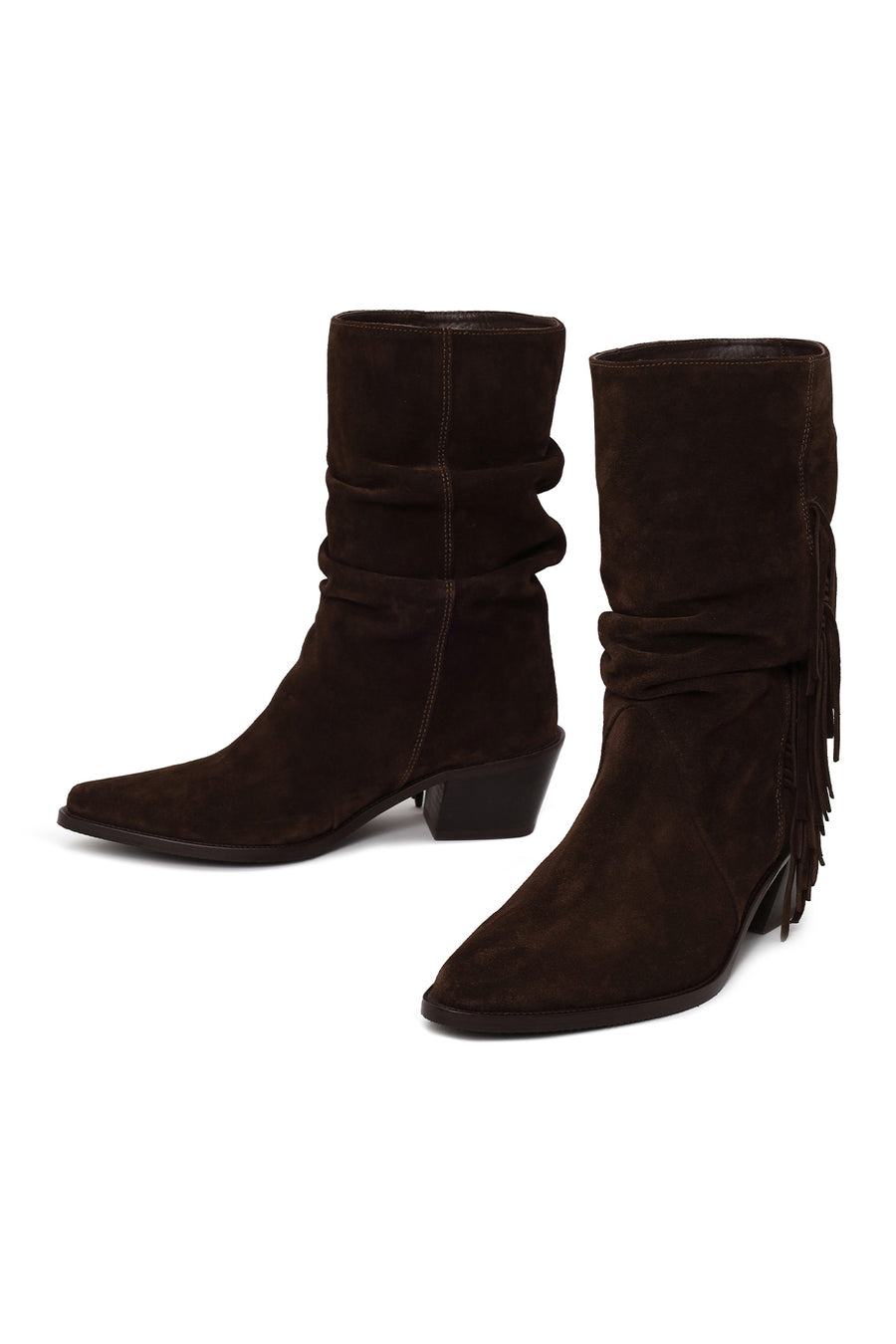 Woman Brown Chunky-Heeled Suede Cowboy Boots