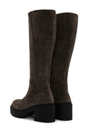 Women's Mink Zippered Thick Heel Suede Leather Boots | Derimod