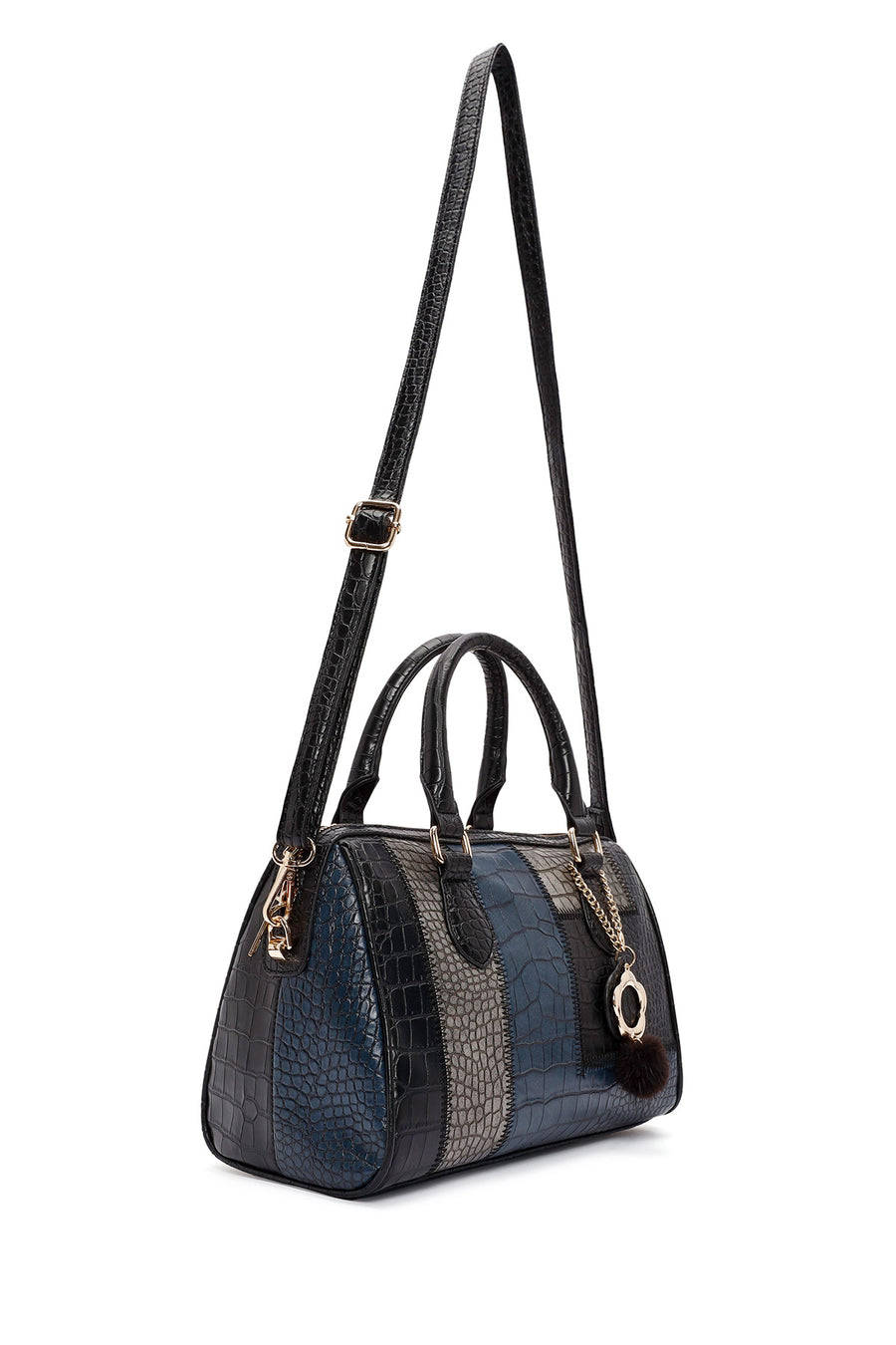Women's Black Long Strap Handbag with Accessory Detail