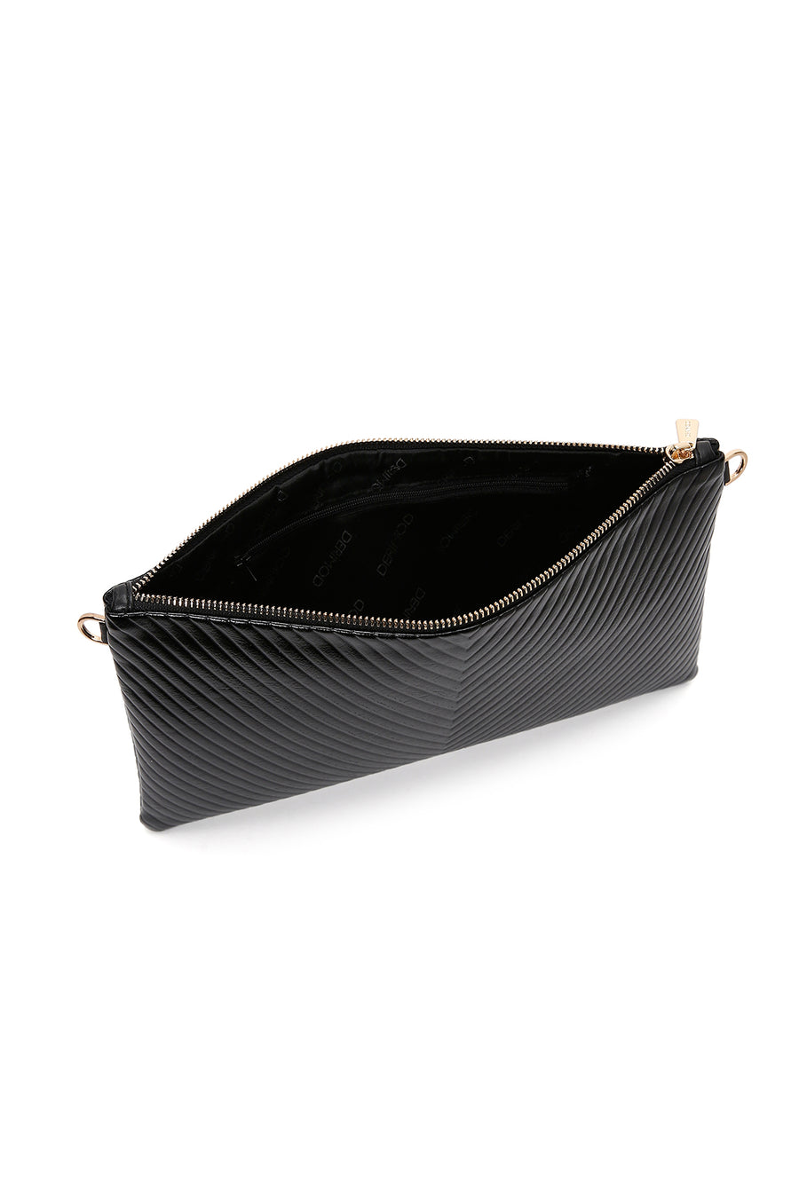 Women's Black Long Chain Strap Metallic Clutch Bag