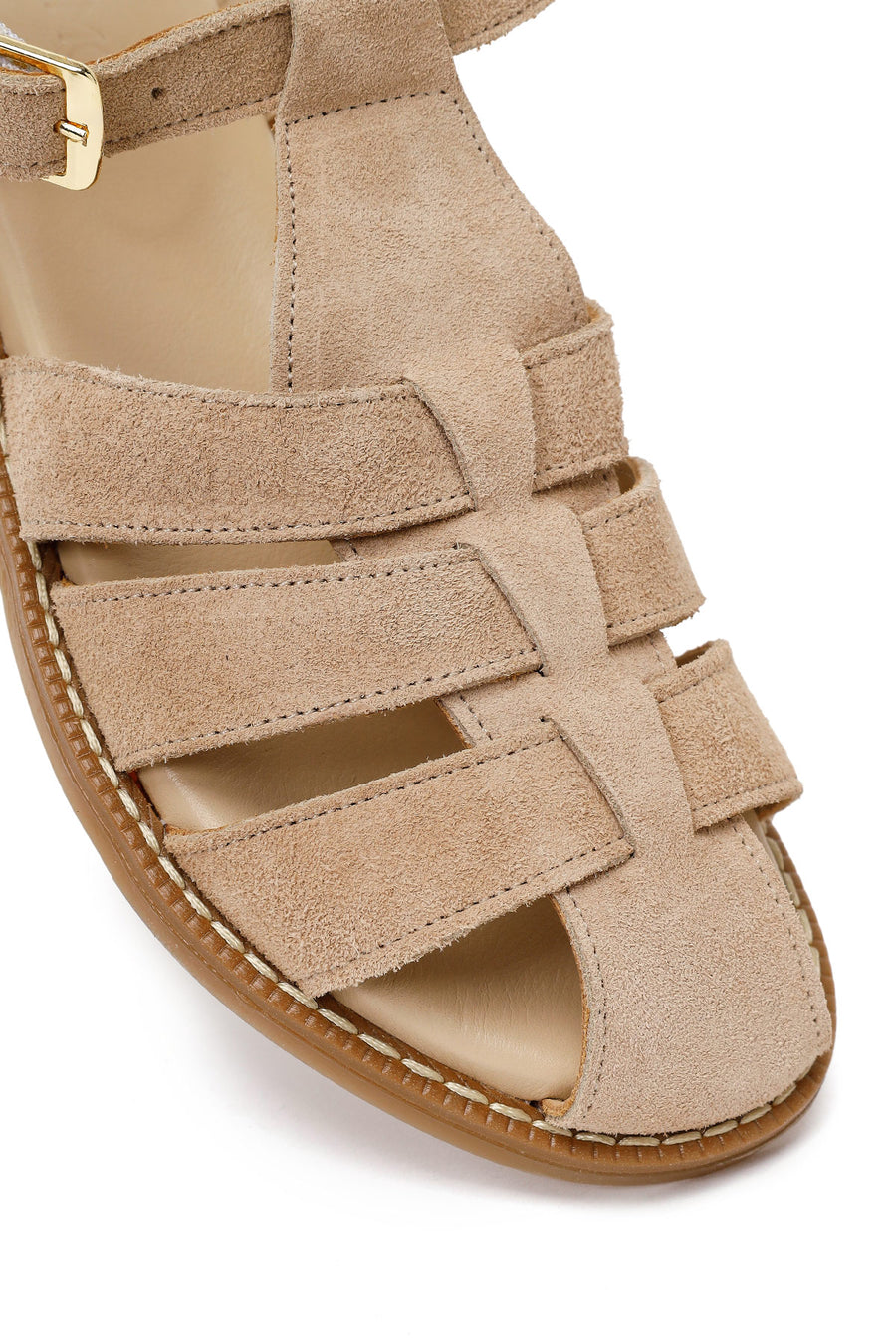 Woman Cream Buckled Ankle Suede Sandal