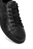 Erkek Siyah Bağcıklı Deri Casual Sneaker | Derimod
