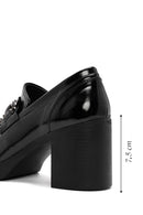 Women's Black High Thick Heel Patent Leather Masculine Loafer | Derimod