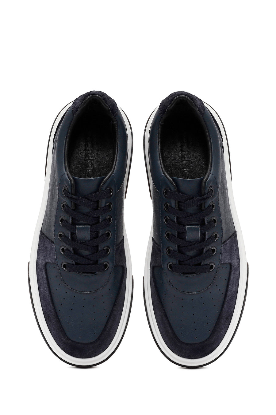 Men's Navy Blue Lace-up Thick-Sole Leather Sneaker