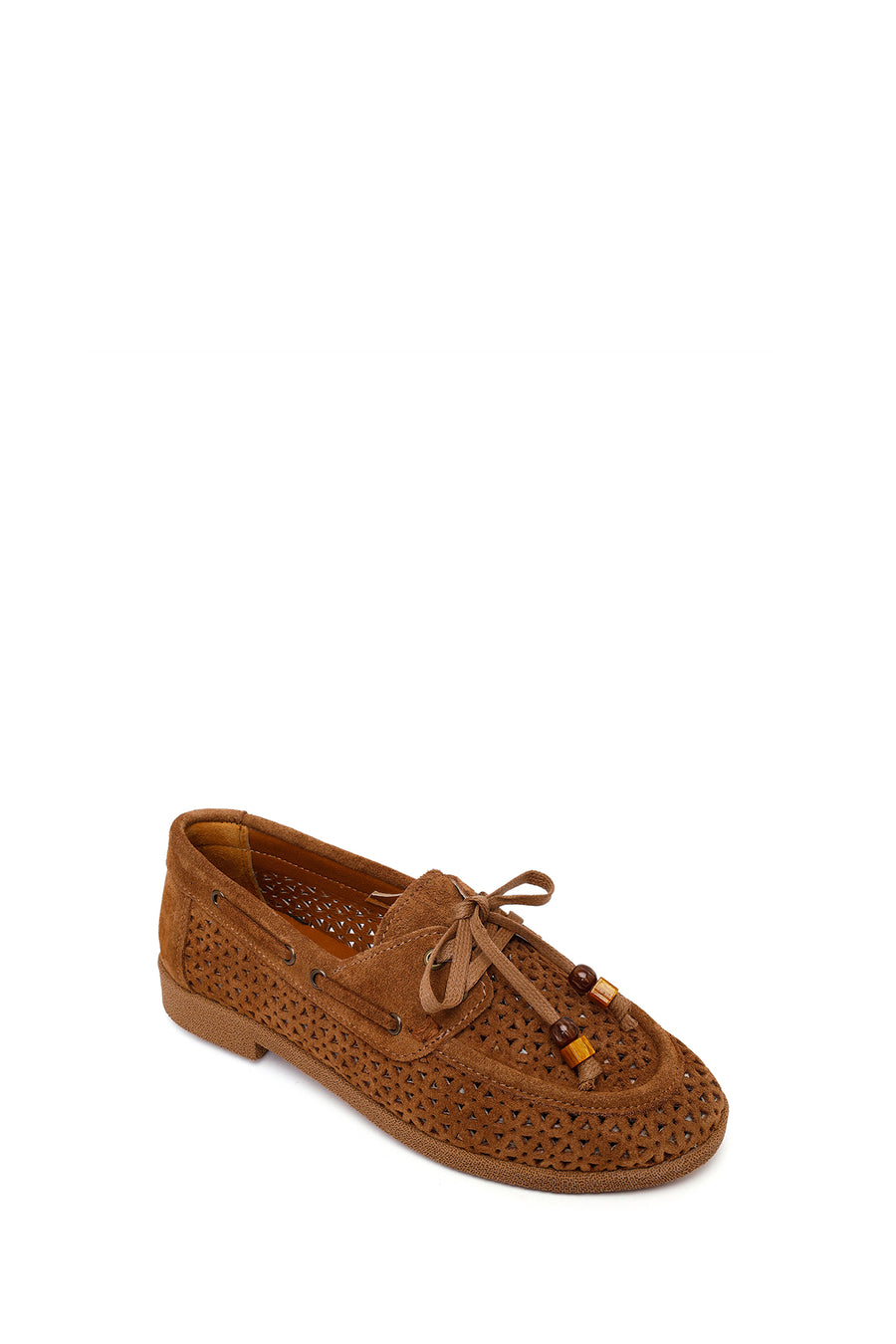 Woman Tan Tasselled Suede Leather Loafer