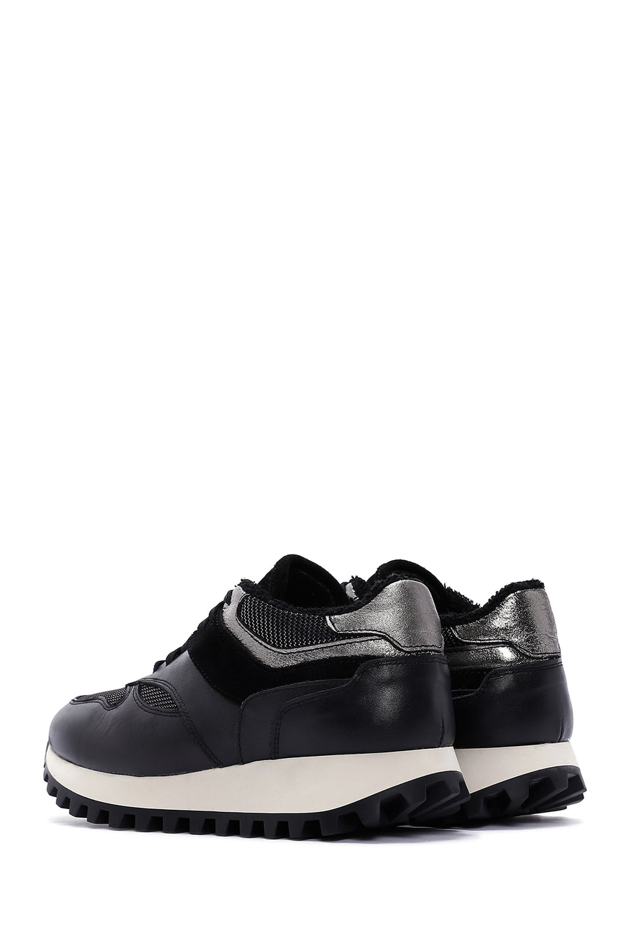 Kadın Siyah Kalın Tabanlı Deri Sneaker