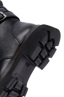 Woman Black Lace-Up Zip Closure Leather Combat Boots | Derimod