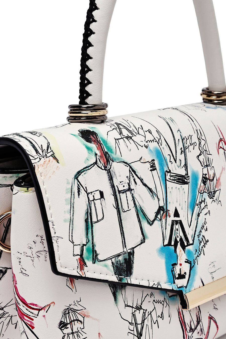 Woman Cream Long Strap Printed Handbag