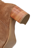 Woman Beige Chunky-Heeled Suede Boots | Derimod