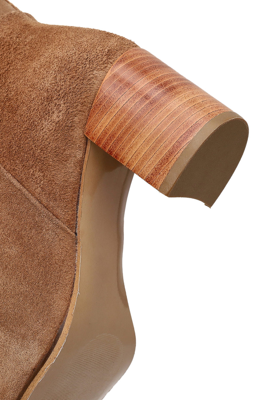 Woman Beige Chunky-Heeled Suede Boots