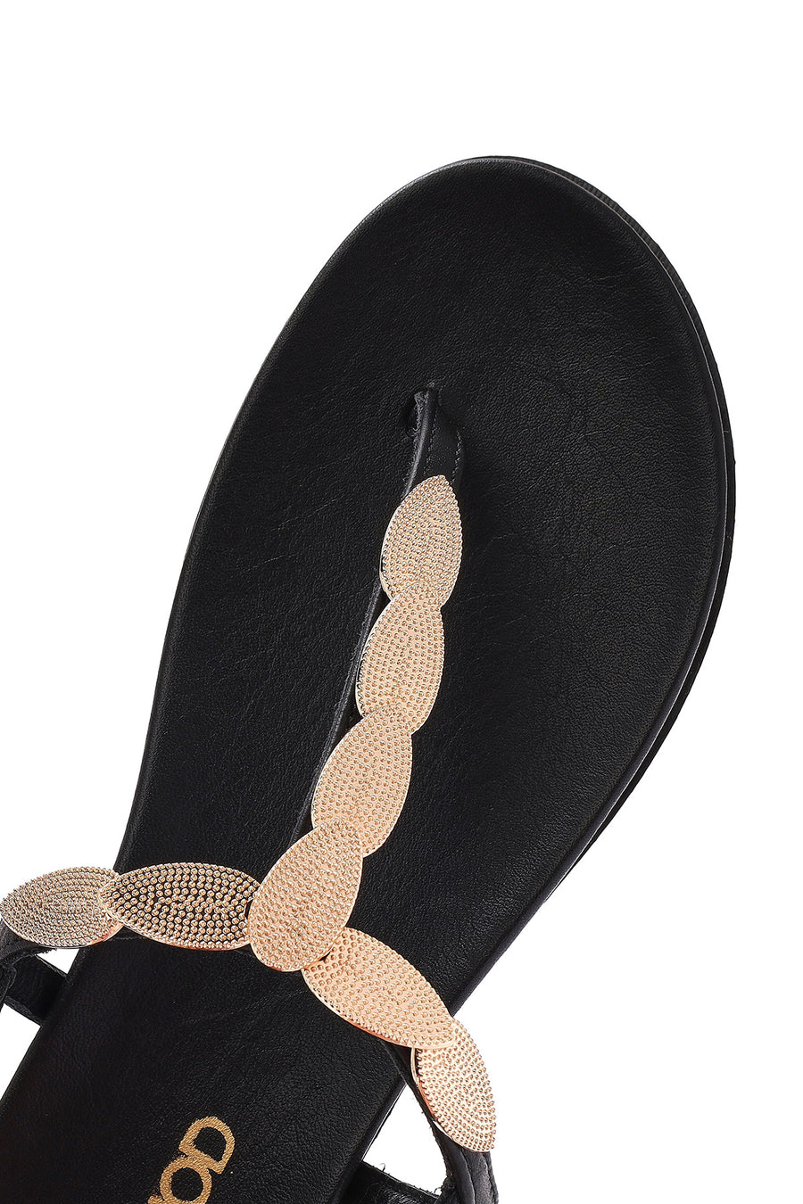 Women's Black Back Tie Flip Flop Leather Sandals