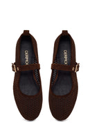 Woman Brown Mesh Suede Leather Ballet Flat | Derimod