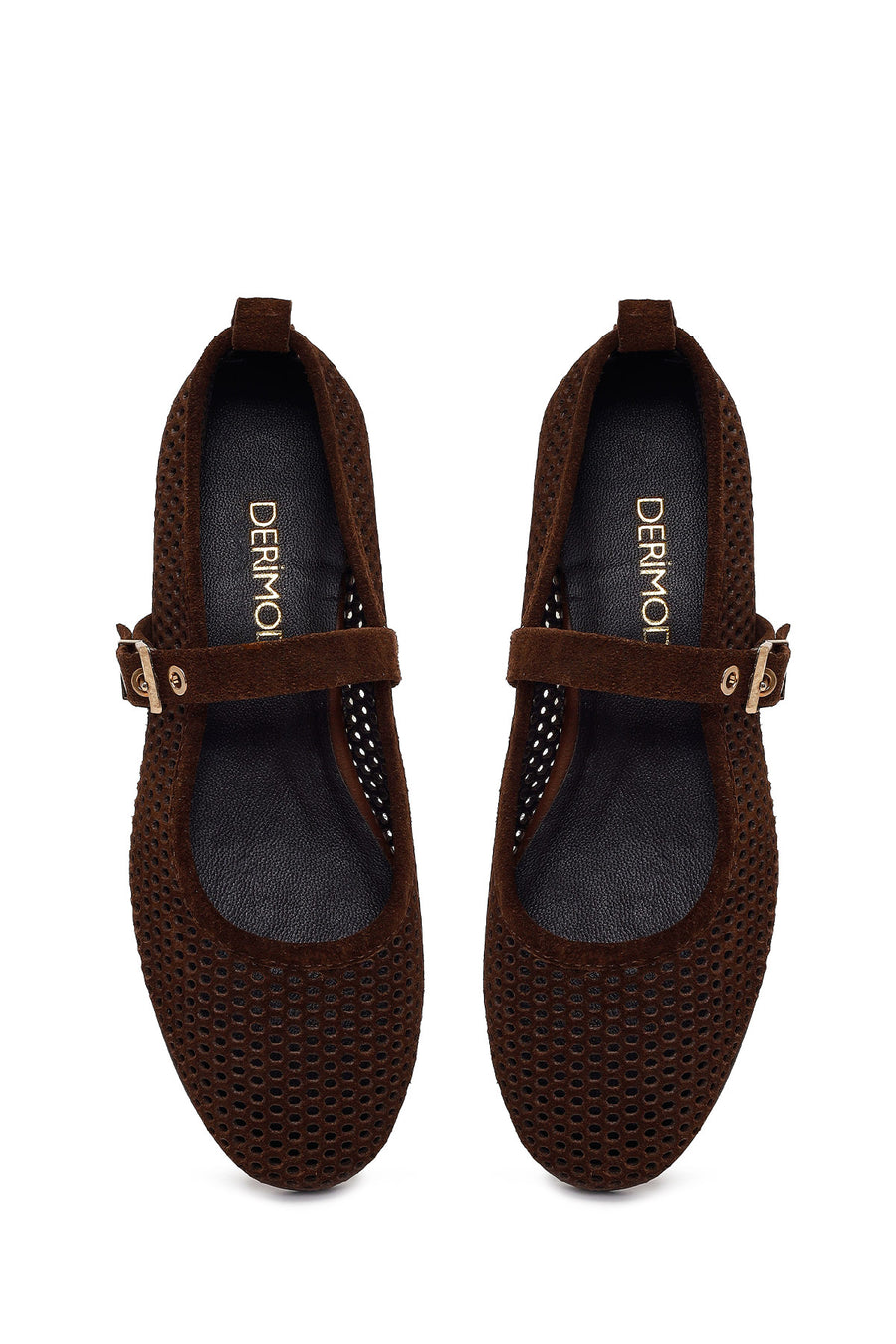 Woman Brown Mesh Suede Leather Ballet Flat