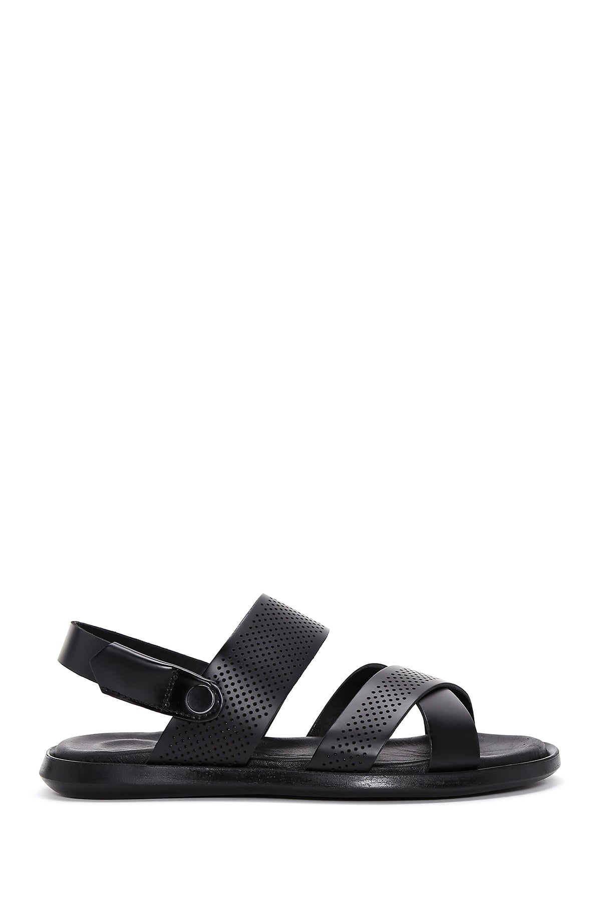 Men's Black Leather Printed Sandals 23SFD626018 | Derimod