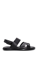 Men's Black Leather Printed Sandals | Derimod