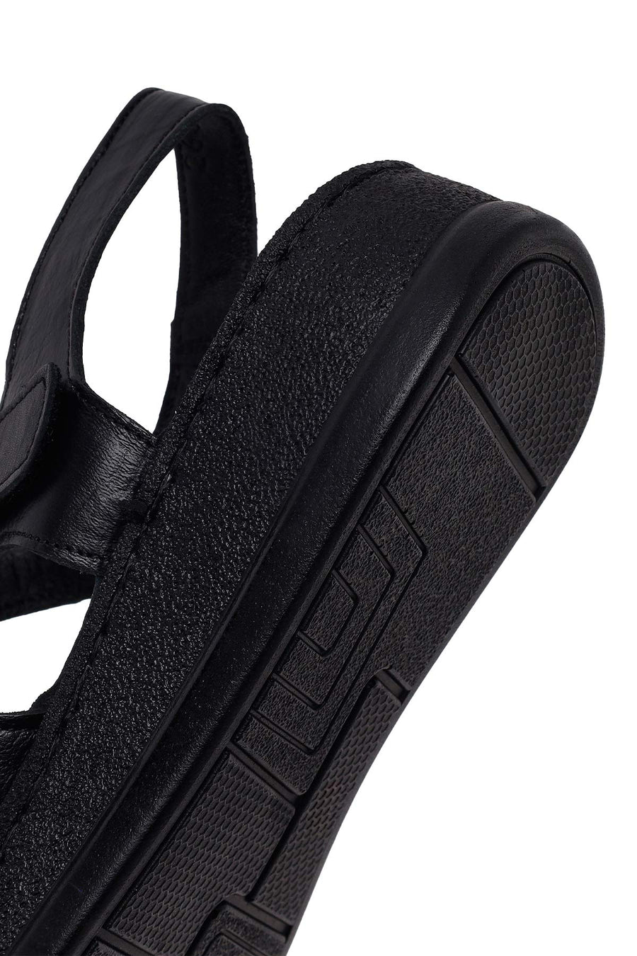 Woman Black Patterned Thick-Soled Leather Comfort Sandal