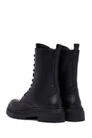 Woman Black Zip Closure Leather Combat Boots | Derimod