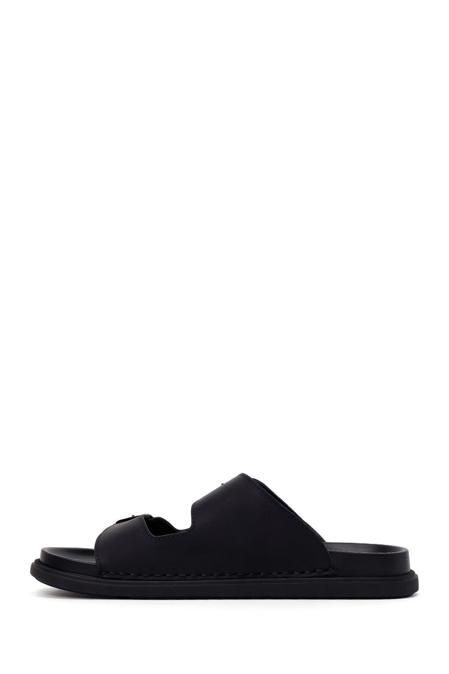 Male Black Double-Buckle Nubuck Leather Slipper
