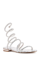 Women's Silver Ankle Strap Stone Sandals | Derimod