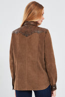 Western Kadın Kahverengi Gömlek Tarzı Süet Deri Ceket | Derimod