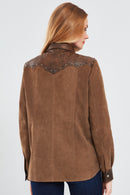 Western Women's Brown Shirt Style Suede Leather Jacket | Derimod