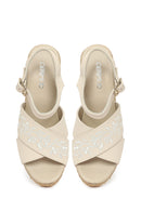 Woman Cream Ankle-Buckle Wedge-Heel Leather Espadrille Sandals | Derimod