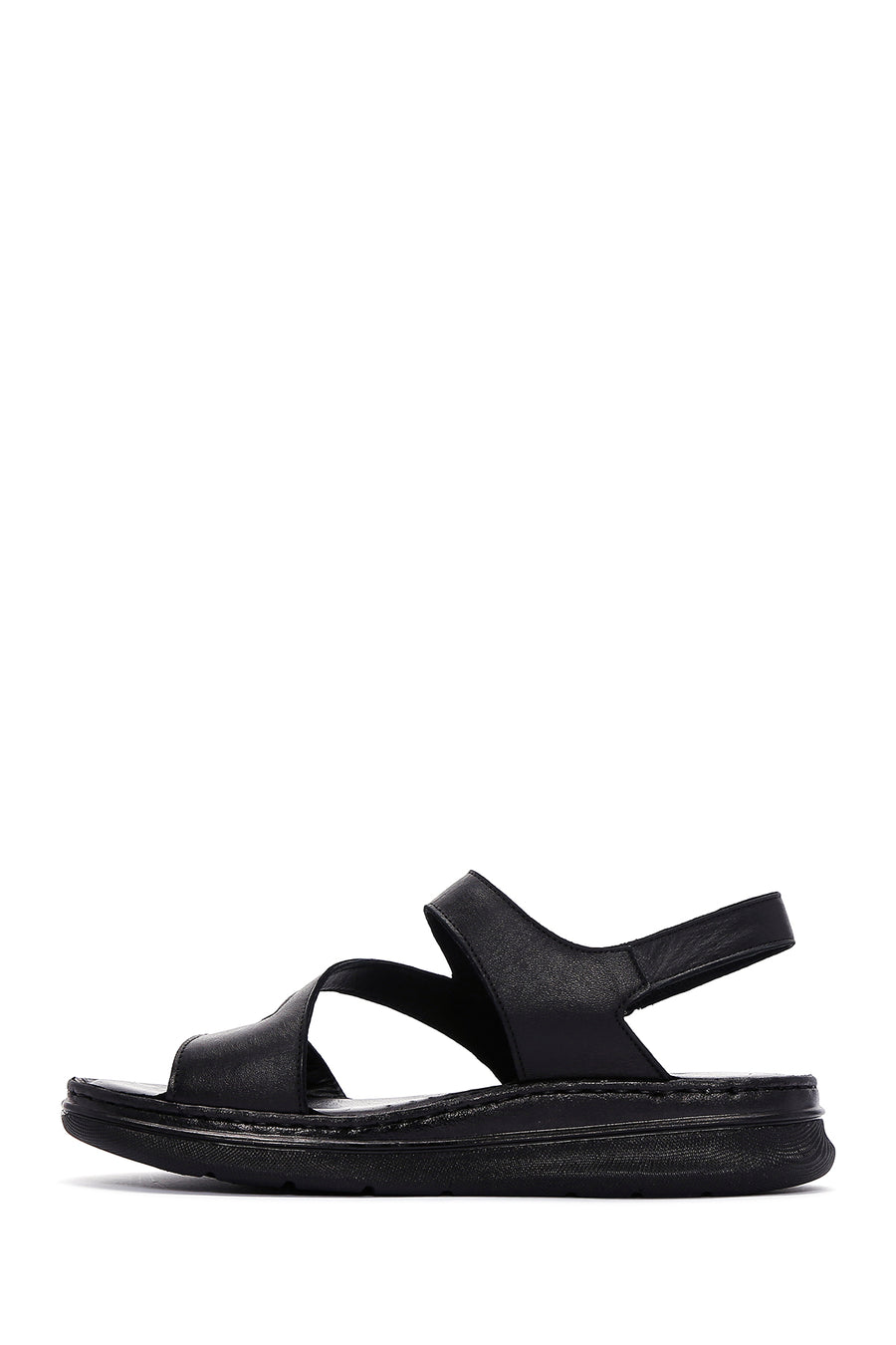 Women's Black Ankle Strap Leather Comfort Sandals