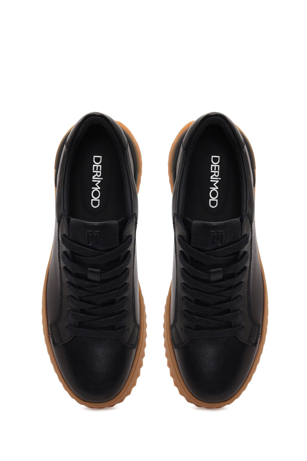 Erkek Siyah Bağcıklı Deri Casual Sneaker