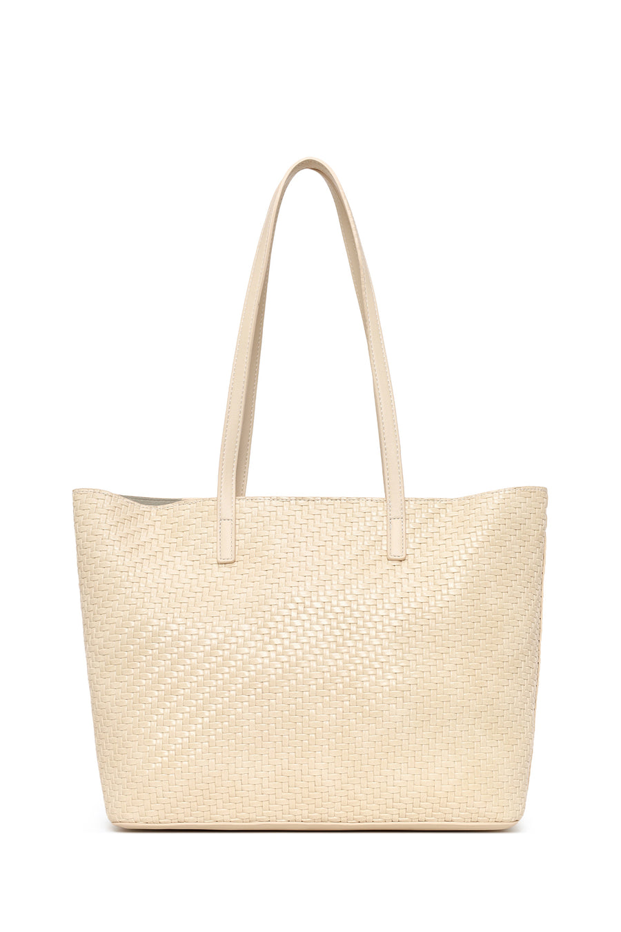 Woman Cream Long-Strap Braided Shoulder Bag