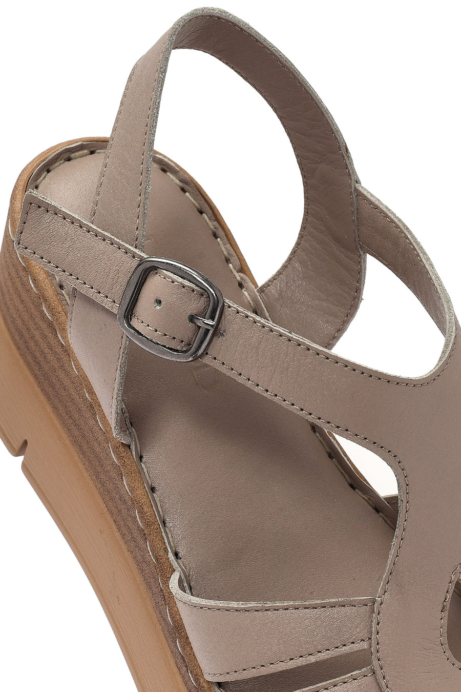 Women's Mink Ankle Strap Wedge Heel Leather Comfort Sandals